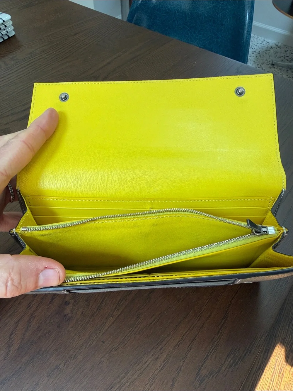Celine Grayish Taupe/Yellow Leather Continental Wallet